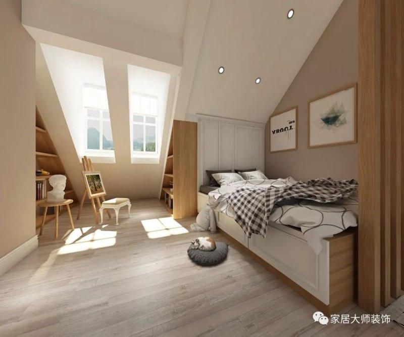 阁楼装修效果图 斜顶 低矮_低矮尖顶阁楼装修效果_潮流斜顶阁楼装修设计效果